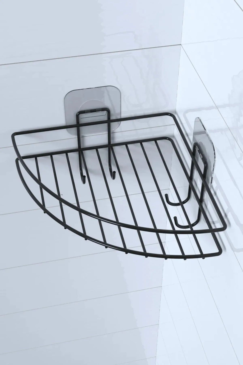 BUFFER® Yapışkanlı Banyo Köşeliği Kancalı Köşe Rafı Duş Şampuanlık Duvar Düzenleyici Organizer Raf