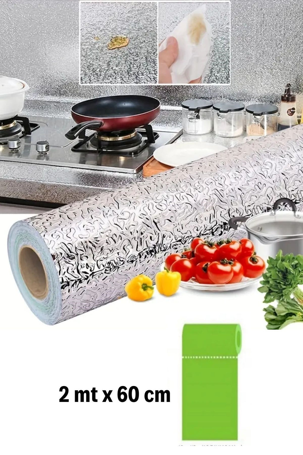 BUFFER® Rulo Gümüş Alüminyum Folyo Duvar Kağıdı, Kendinden Yapışkanlı Raf İçi, Su Geçirmez Folyo  2 mt x 60 cm