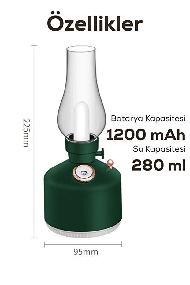 Vintage Alev Efektli Gece Lambalı Hava Nemlendirici - Ayarlanabilir Işık ve Buhar Gücü