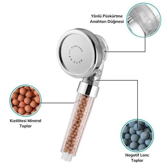 BUFFER® %50 Su Tasarruflu ve Arıtmalı Doğal Taşlı Banyo El Duş Başlığı - UcuzaGeliyor