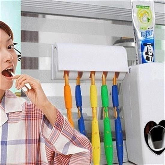 BUFFER® Otomatik Diş Macunu Sıkacağı ve 5 Adet Diş Fırası Tutacağı Diş Fırçalığı