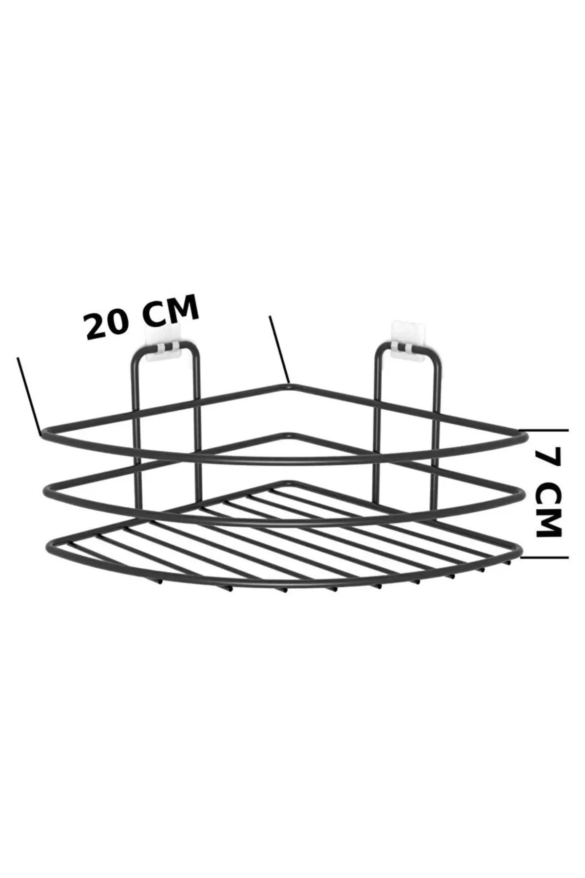 BUFFER® Kendiliğinden Yapışkanlı Montaj Gerektirmeyen Tek Katlı Banyo Askı Köşe Şampuanlık Siyah