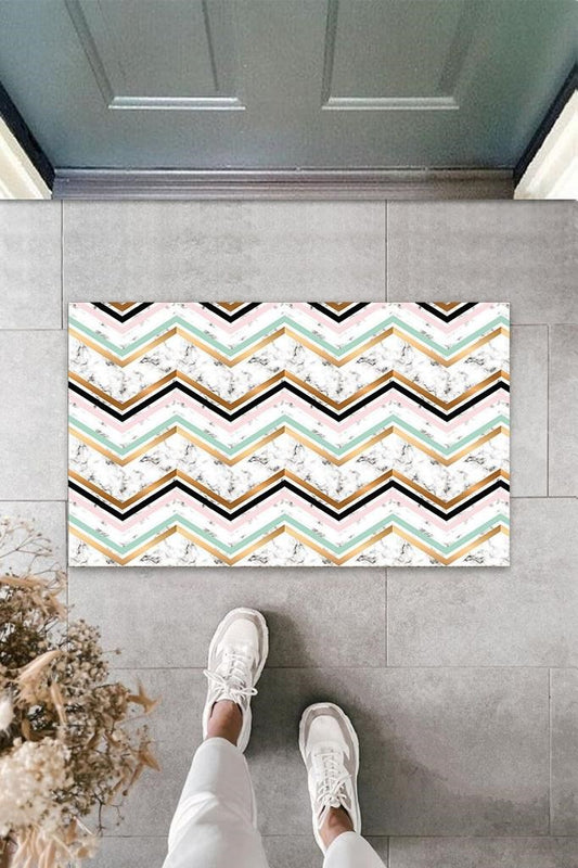 Dijital Baskı Beyaz Zigzag Kapı Paspası K-3083 - UcuzaGeliyor