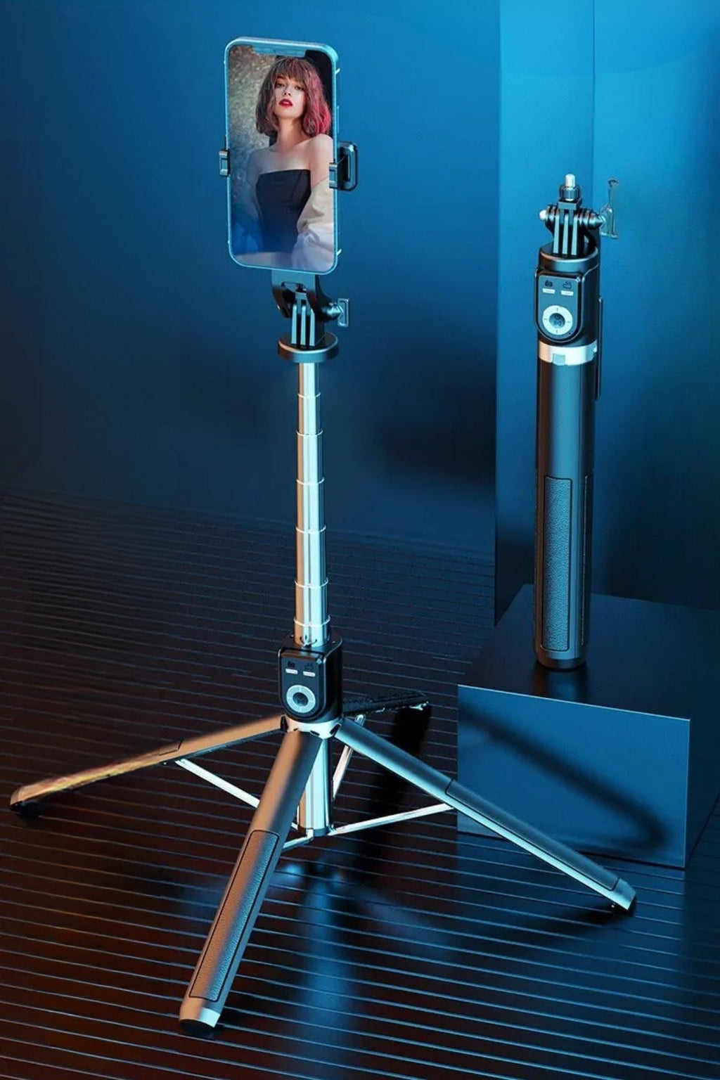 BUFFER® Fotoğraf Makinası ve Telefon Takılabilen 2si 1 Arada 2.2m Uzayan Selfie Çubuğu Kumandalı Tripod