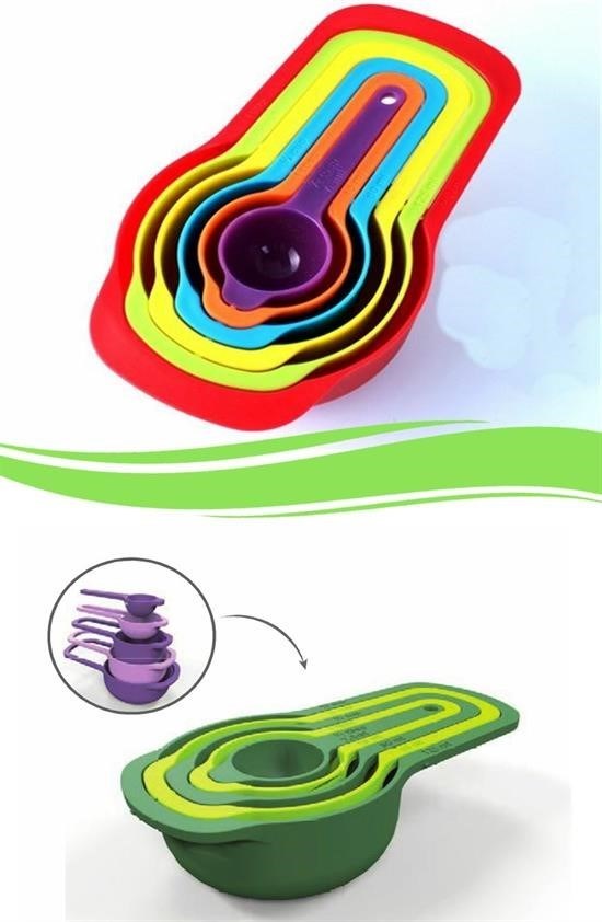 GENEL® Pratik Ölçü Kaşığı Kabı 5li Şeker Baharat Sıvı Ölçer Aparat