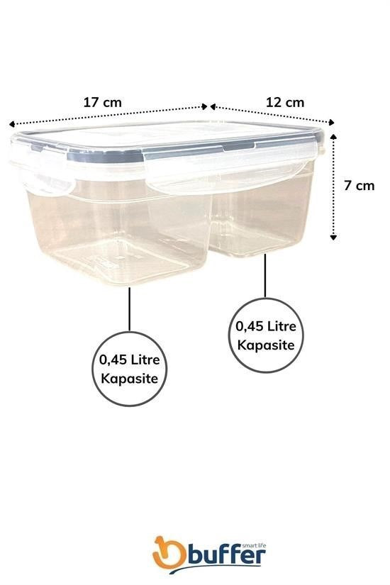GENEL® 2 Bölmeli 0,45+0,45 Litre Kilitli Kapaklı Erzak Saklama Kabı LC-524