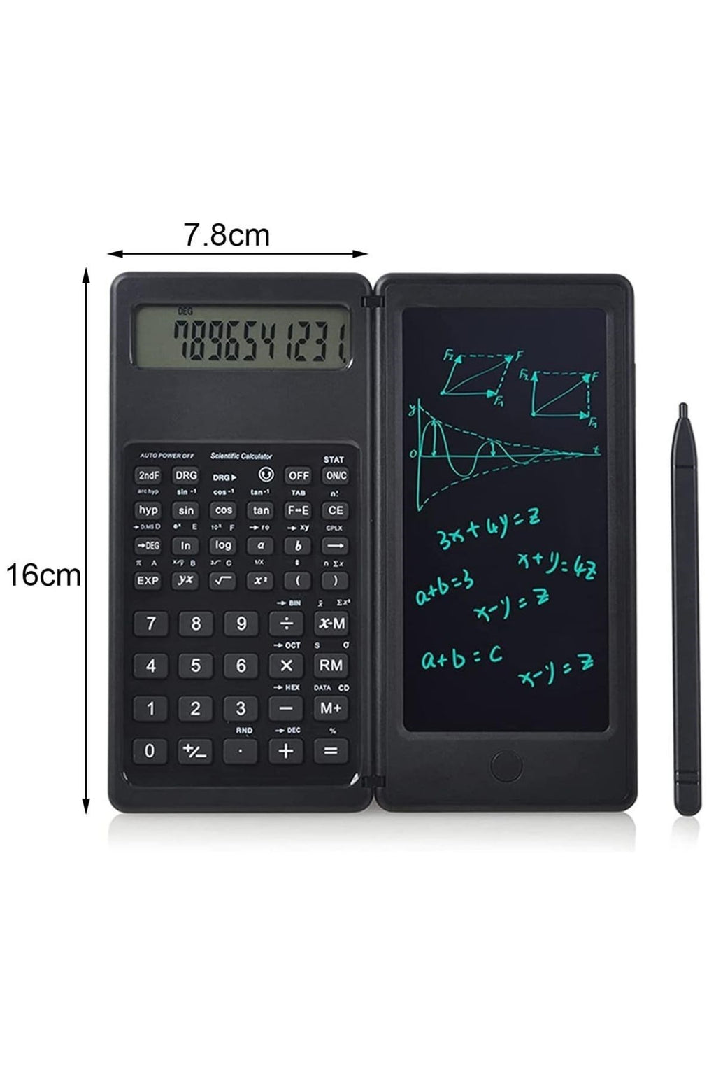 BUFFER® Silinebilir LCD Yazı Tabletli,Kalemli Katlanabilir Bilimsel Hesap Makinesi