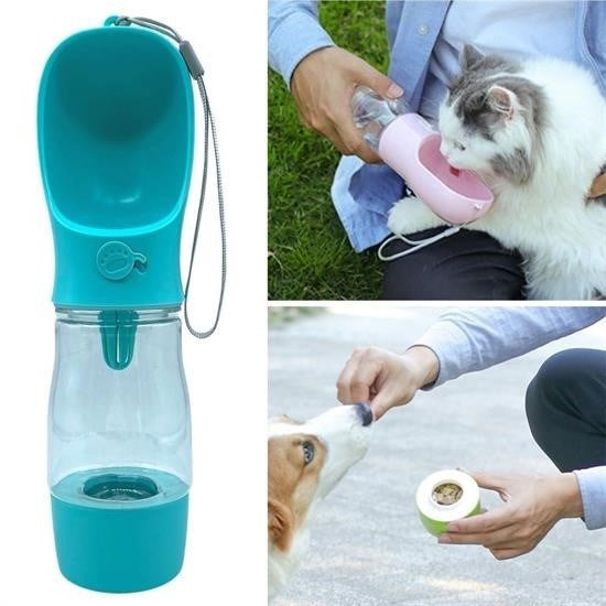 BUFFER® Taşınabilir Mama Hazneli Evcil Hayvan Suluğu Seyahat Kabı Kilitlenebilen Su Sızdırmaz 380ML - UcuzaGeliyor
