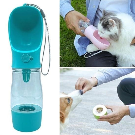 BUFFER® Taşınabilir Mama Hazneli Evcil Hayvan Suluğu Seyahat Kabı Kilitlenebilen Su Sızdırmaz 380ML - UcuzaGeliyor
