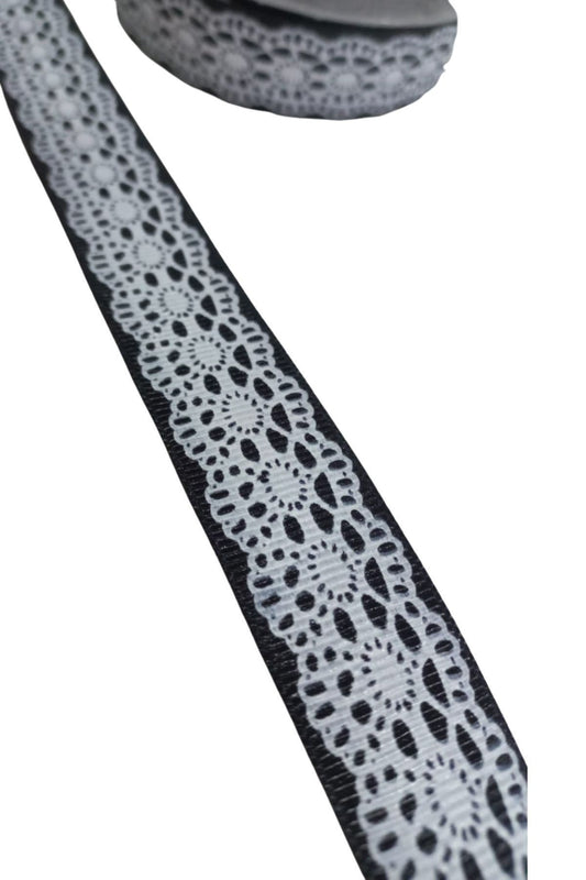 Tafta Dantel Görünümlü Kurdele Siyah 25 mm 2 Metre - UcuzaGeliyor