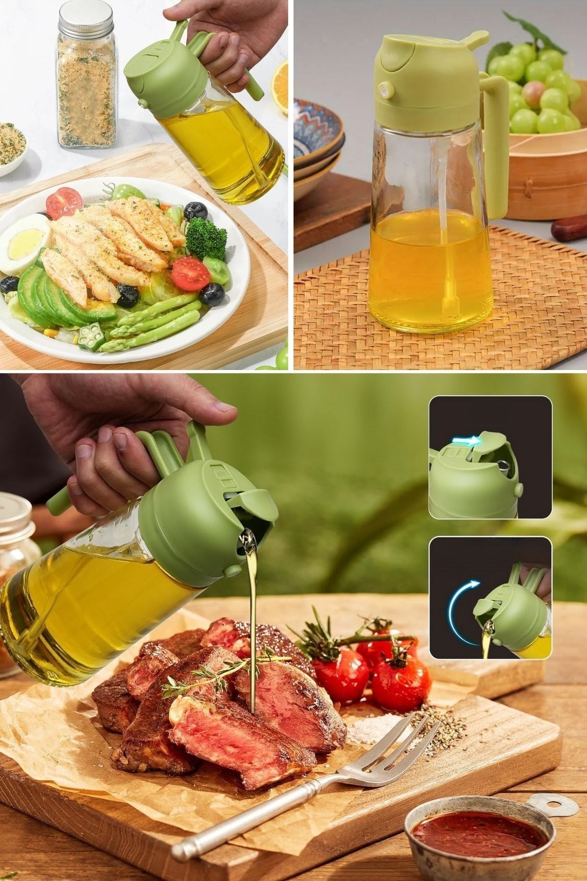 GENEL® 2si 1arada Yağ Dökücü ve Spreyli Yağdanlık Cam Yağ Püskürtücü