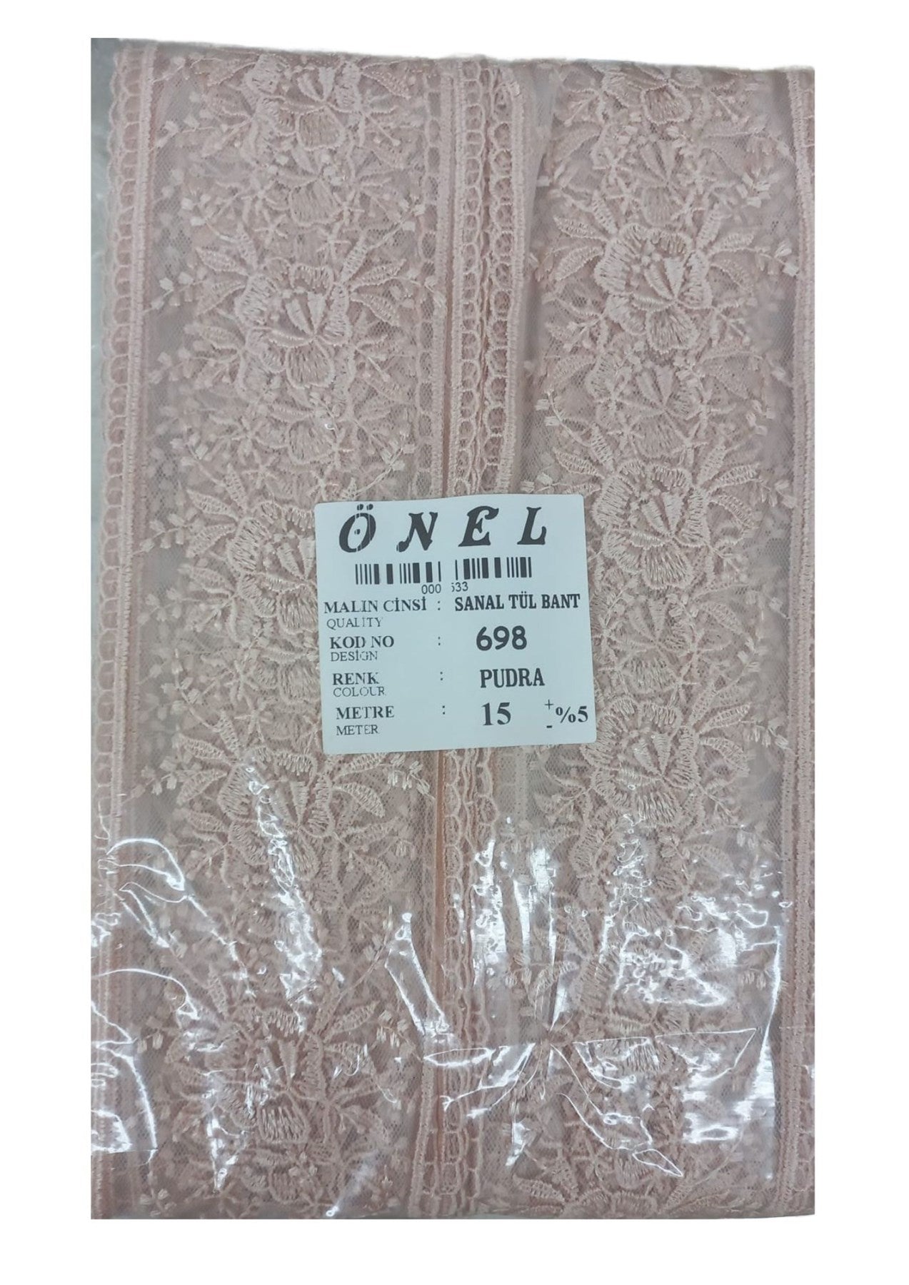 Dantel Polyester Sanal Tül Bant Pudra 15 Metre En 6 cm ON-698-PU - UcuzaGeliyor