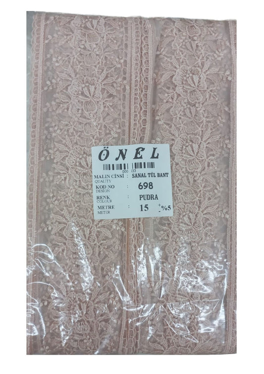 Dantel Polyester Sanal Tül Bant Pudra 15 Metre En 6 cm ON-698-PU - UcuzaGeliyor