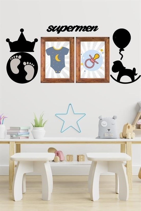 BUFFER® DECO103 Supermen Dekoratif Duvar Süsü Tablo Aksesuar Ahşap Tasarım Hediye Pano Sticker Seti - UcuzaGeliyor
