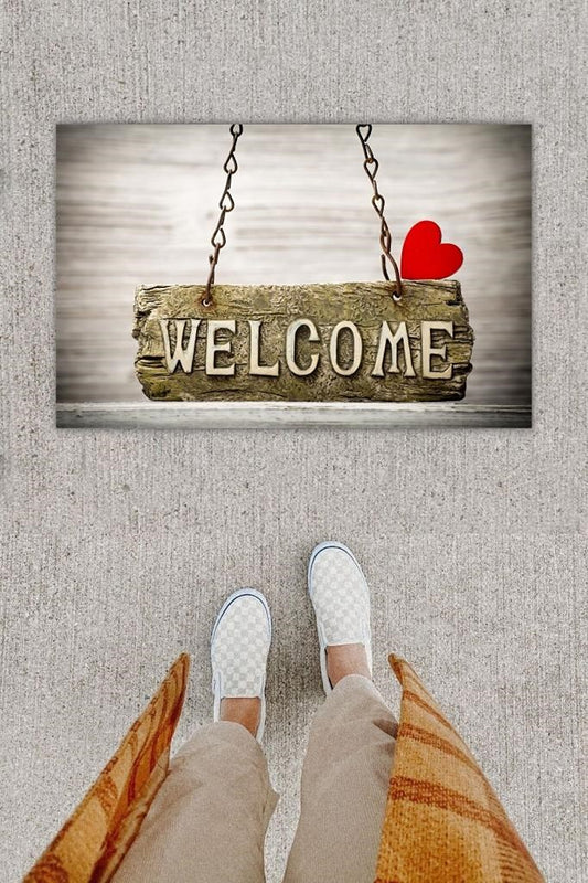 Dijital Baskı Dekoratif Welcome Gri Kapı Önü Paspası K-1248 - UcuzaGeliyor