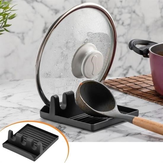 GENEL® Tencere Kapak Tutuculu Kaşıklıklı Tencere Kapak Standı Pratik Kaşık Kepçe Altlık Düzenleyici