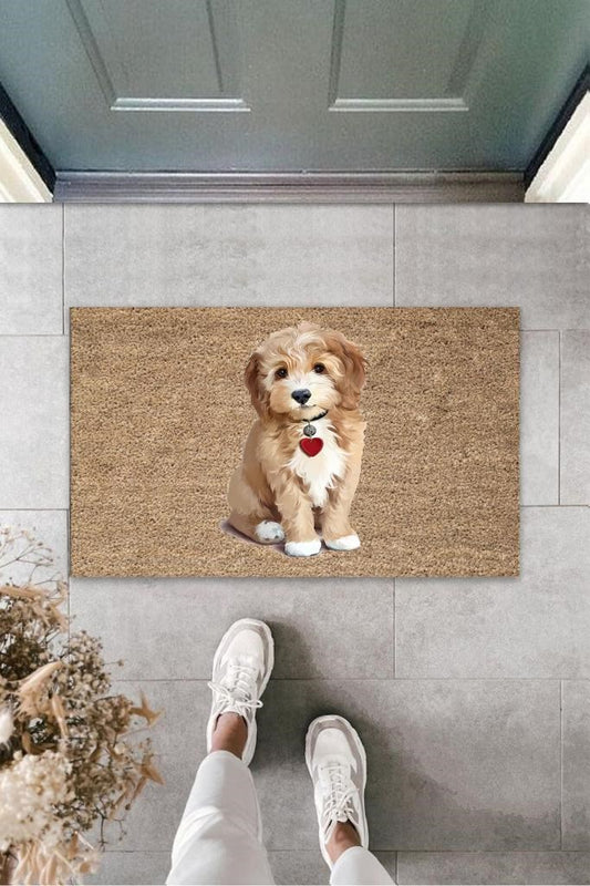 Kahverengi Kapı Önü Paspası Sevimli Köpekcik Desen  K-3208 - UcuzaGeliyor