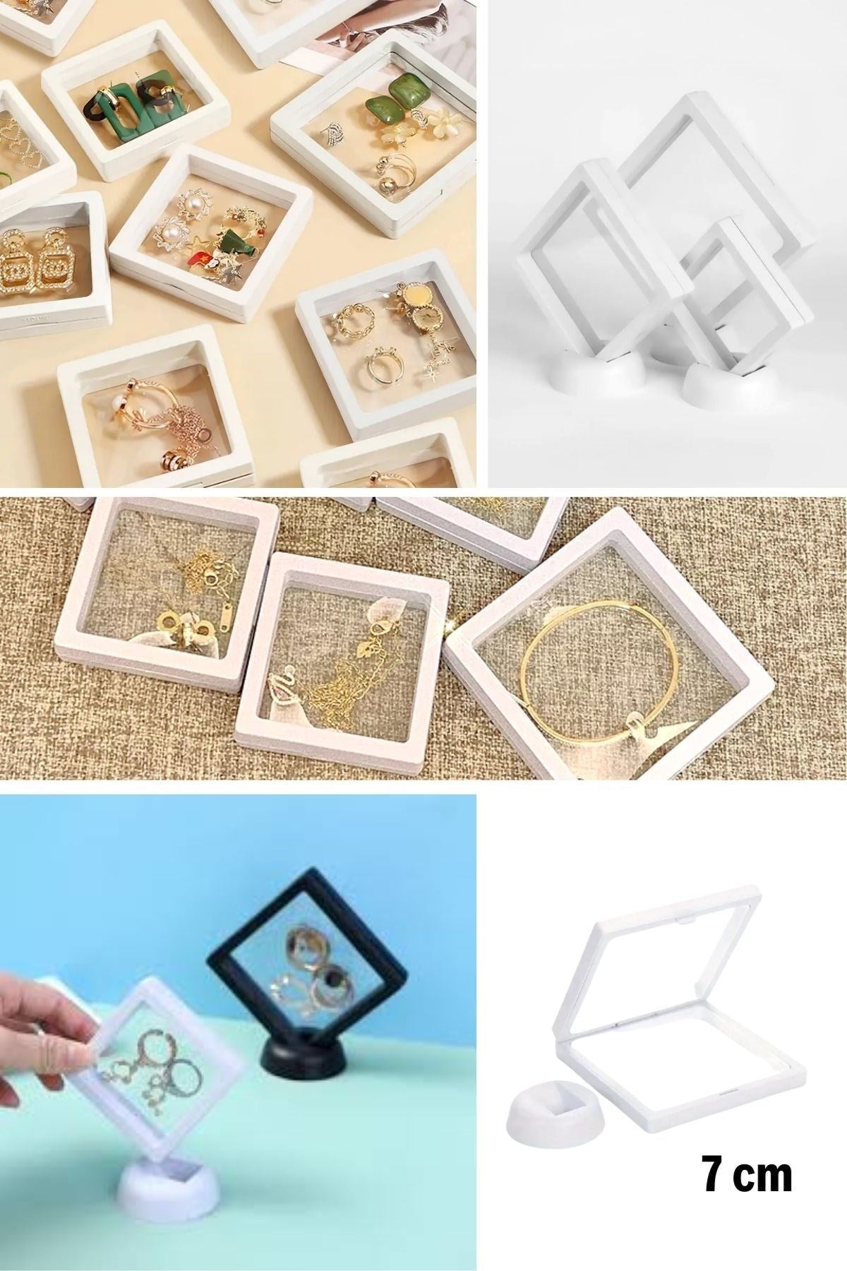 GENEL® 7x7 cm Standlı 3D Takı Ziynet Hatıra Koleksiyon Saklama Kutusu Şeffaf Film Çerçevesi