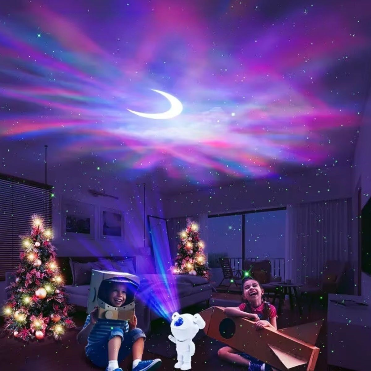 GENEL® Stickerlı ,Kumandalı ASTRONOT Model Gece Lambası