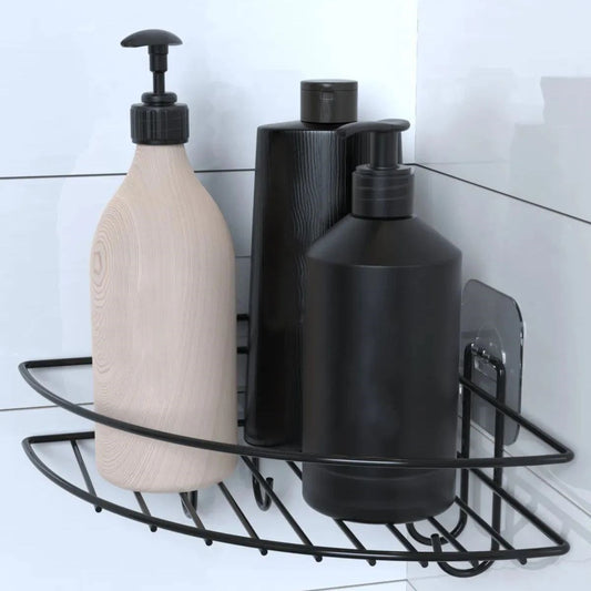 BUFFER® Yapışkanlı Banyo Köşeliği Kancalı Köşe Rafı Duş Şampuanlık Duvar Düzenleyici Organizer Raf - UcuzaGeliyor