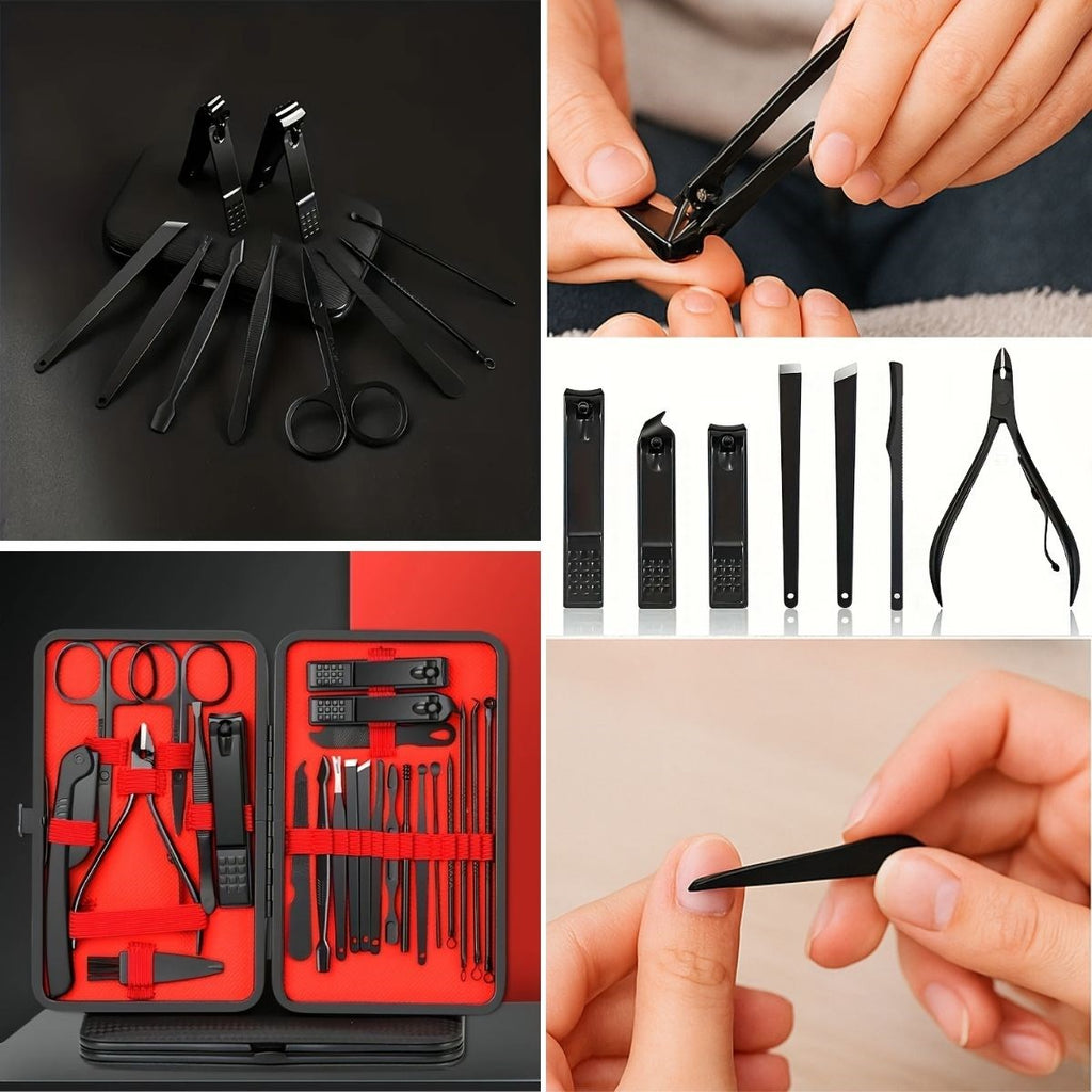 GENEL® 24 Parça Kendiliğinden Deri Çantalı Seyahat Tipi Manikür Pedikür Seti