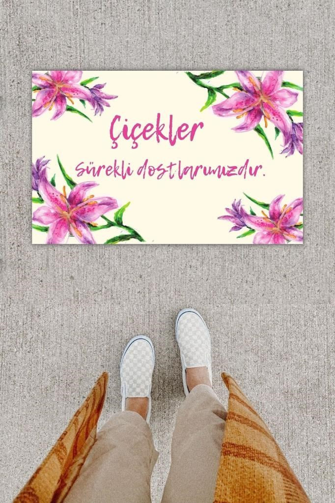 Dijital Baskı Dekoratif Zambak Pembe Kapı Önü Paspası K-1204 - UcuzaGeliyor