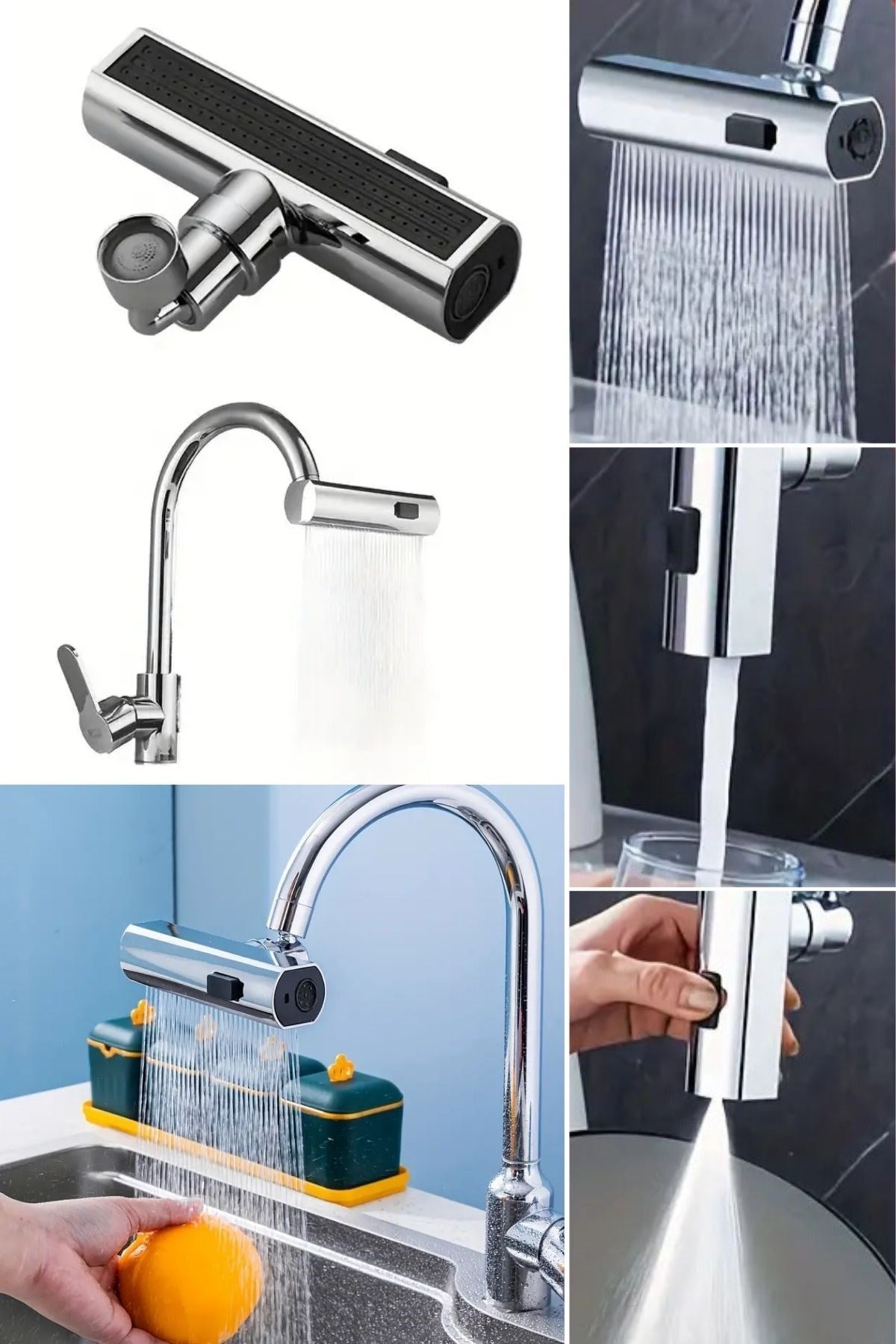 BUFFER® 3 Farklı Modlu Çok Amaçlı Musluk Adaptörü Evrensel Musluk Başlığı Şelale Musluk