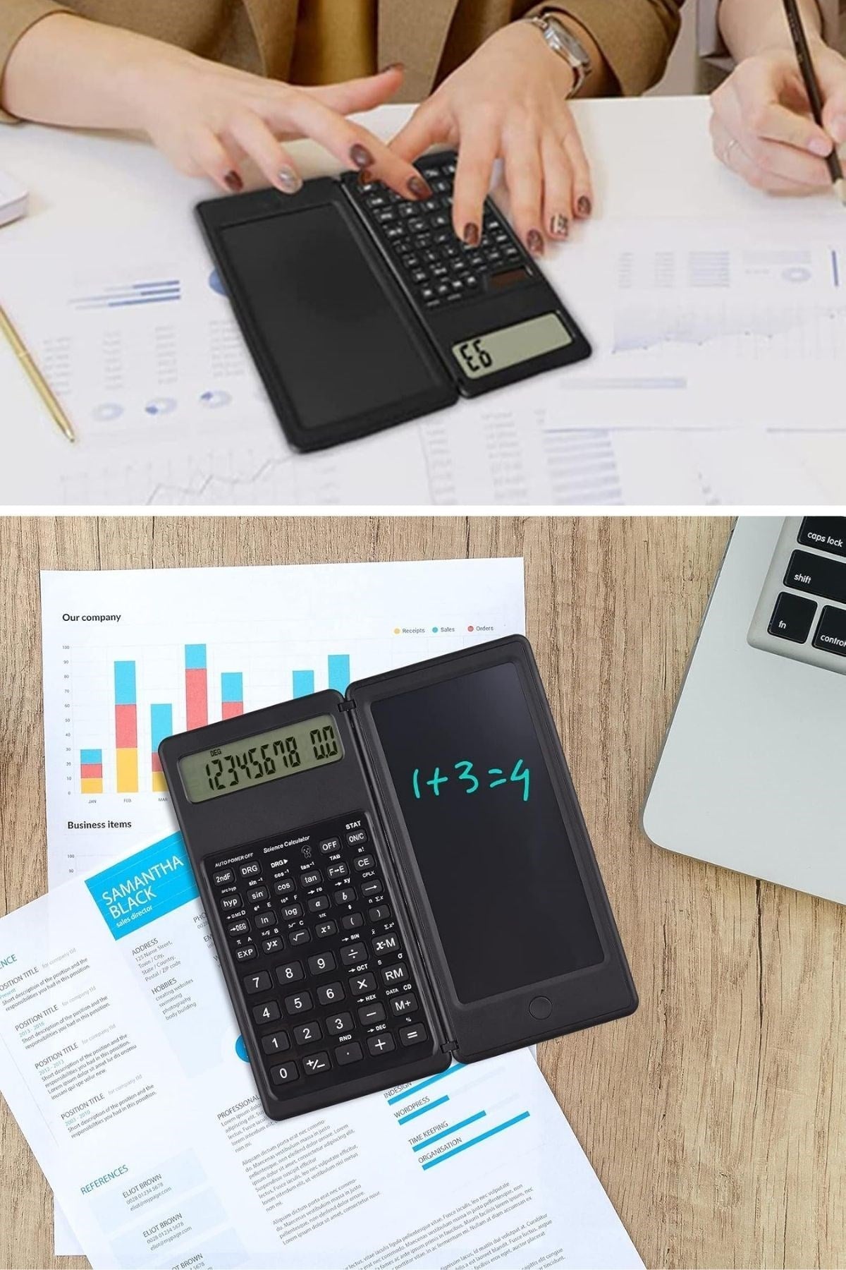 BUFFER® Silinebilir LCD Yazı Tabletli,Kalemli Katlanabilir Bilimsel Hesap Makinesi