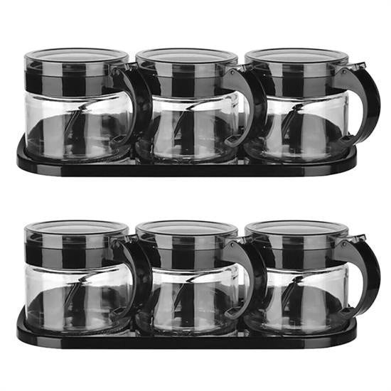 GENEL® Siyah 3lü Standlı Kapaklı Kaşıklı Cam Hava Sızdırmaz Baharatlık Takımı KC-386 - UcuzaGeliyor