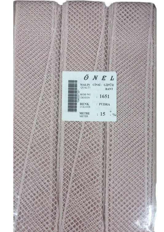 Dantel Polyester Güpür Bant Pudra 15 Metre En 3 cm ON-1651-PU - UcuzaGeliyor