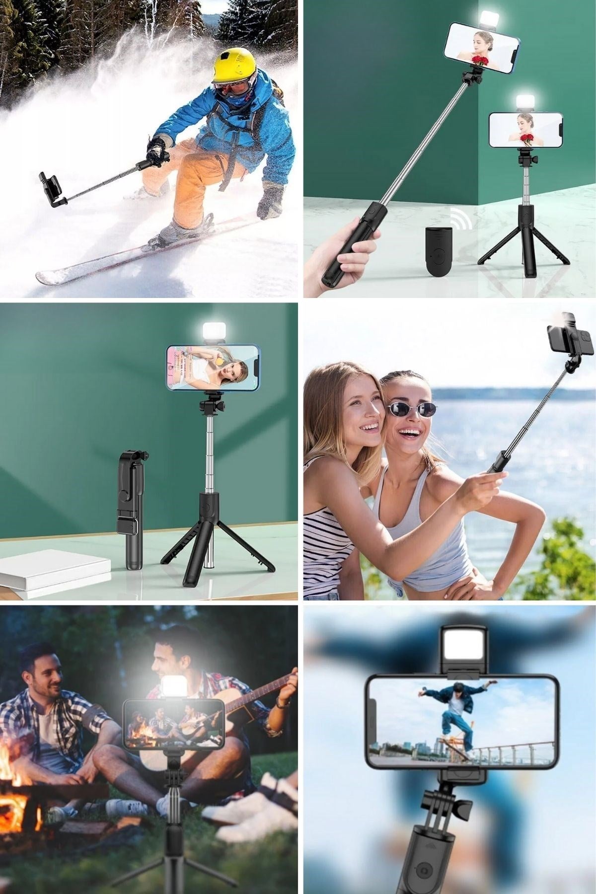 BUFFER® Kendiliğinden Işıklı Masaüstü Tripod Olabilen Telefon Tutuculu Kablosuz Kumandalı Selfie Çubuğu