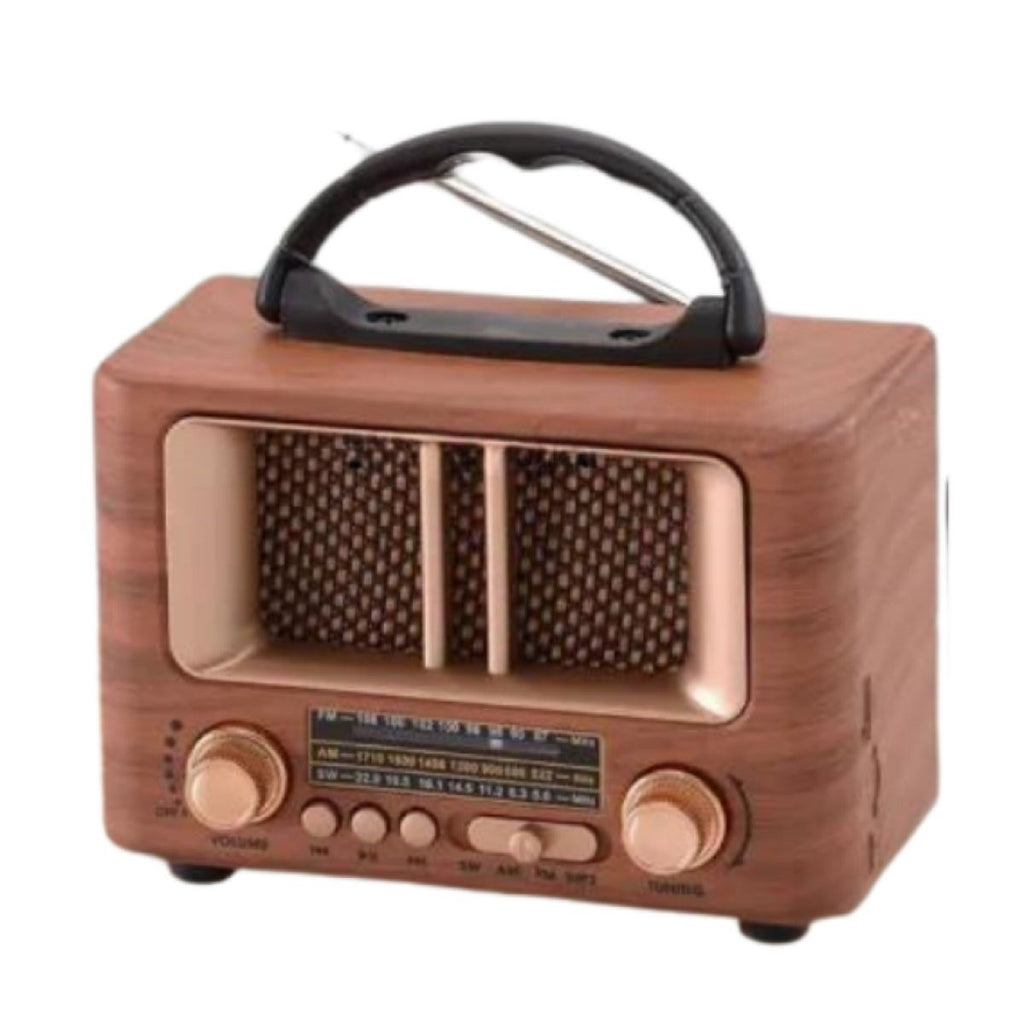 BUFFER® Küçük Mini Boy Retro Ahşap Tasarım Bluetooth Hoparlörlü Radyo - FM/AM Destekli, Şarjlı ve Taşınabilir Radyo NS-8108