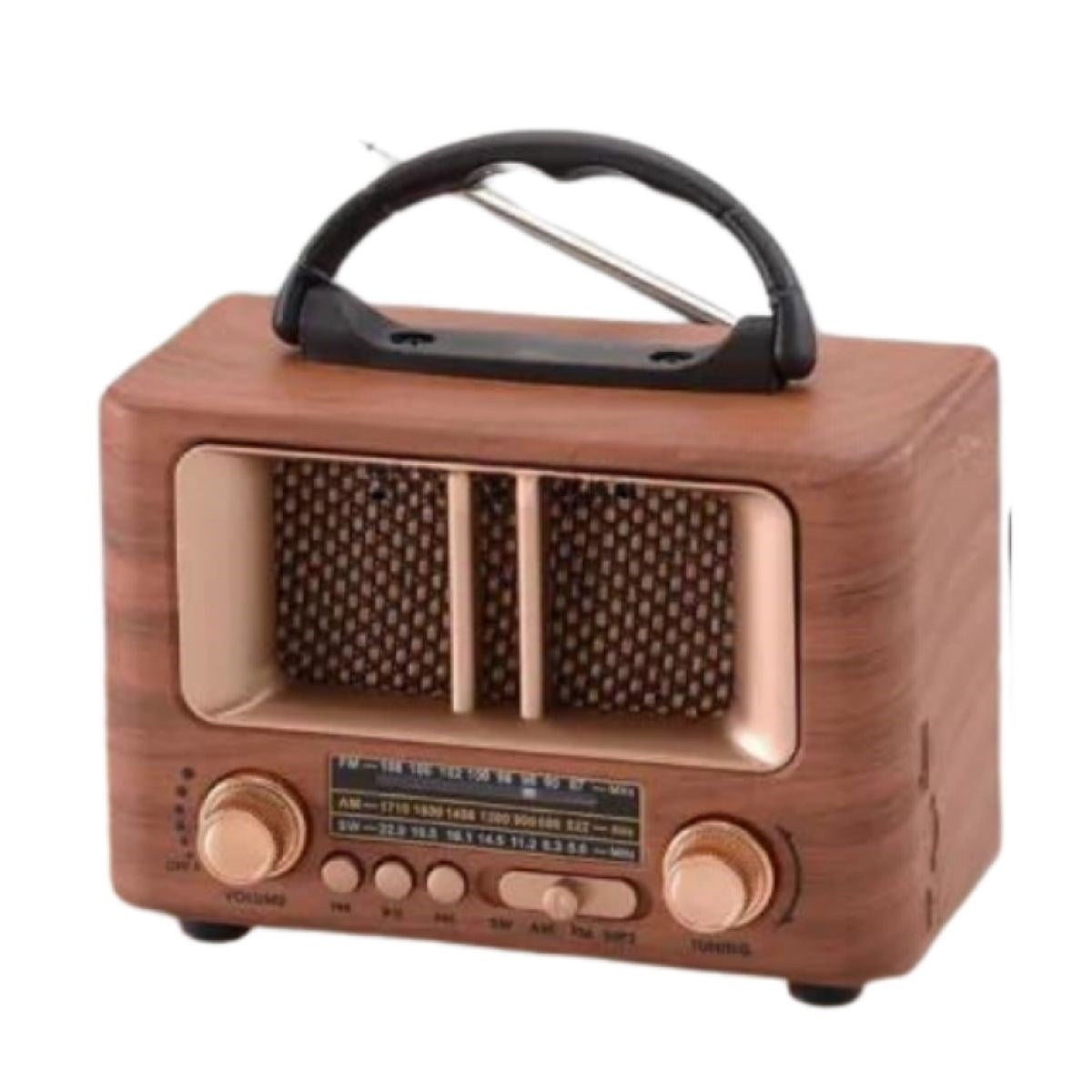 BUFFER® Küçük Mini Boy Retro Ahşap Tasarım Bluetooth Hoparlörlü Radyo - FM/AM Destekli, Şarjlı ve Taşınabilir Radyo NS-8108