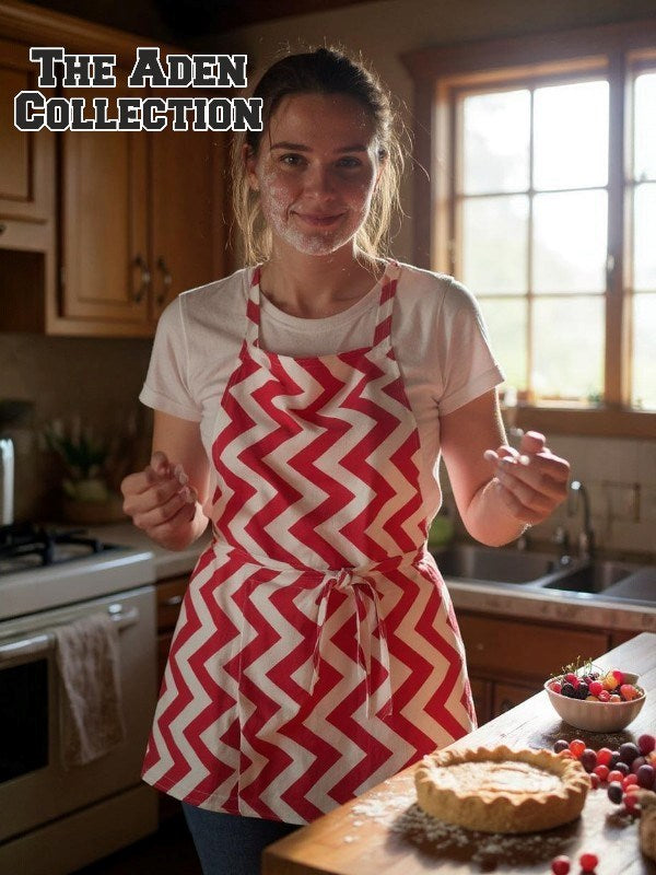 Zikzak Desenli Mutfak Önlüğü Kırmızı