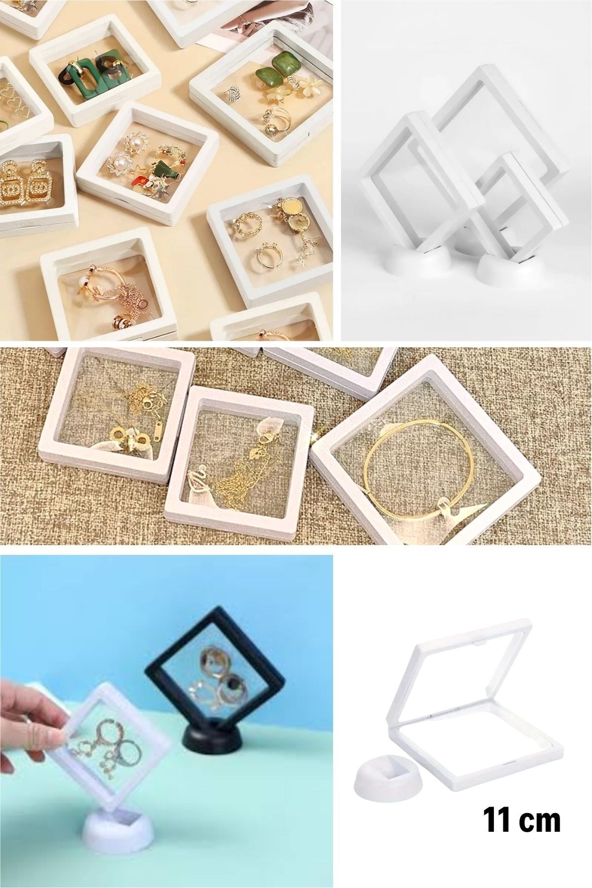 GENEL® 11x11cm Standlı 3D Takı Ziynet Hatıra Koleksiyon Saklama Kutusu Şeffaf Film Çerçevesi