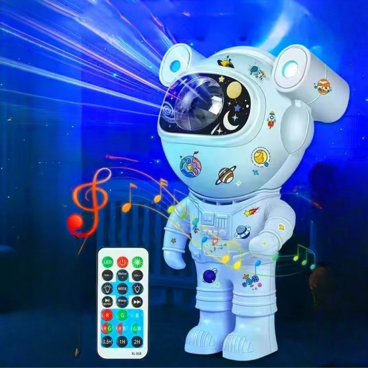 GENEL® Stickerlı ,Kumandalı ASTRONOT Model Gece Lambası