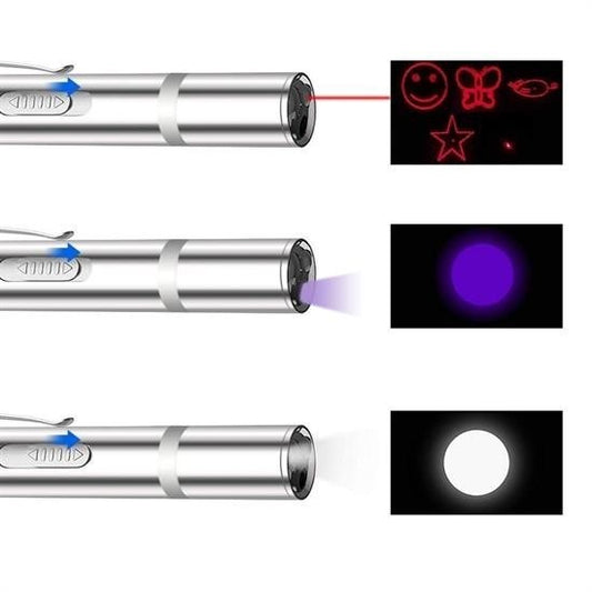 BUFFER® Usb İle Şarj Edilebilen 3In 1 Kırmızı Işık +Beyaz Led Meşale Işık + Uv El Feneri Kedi Lazeri - UcuzaGeliyor