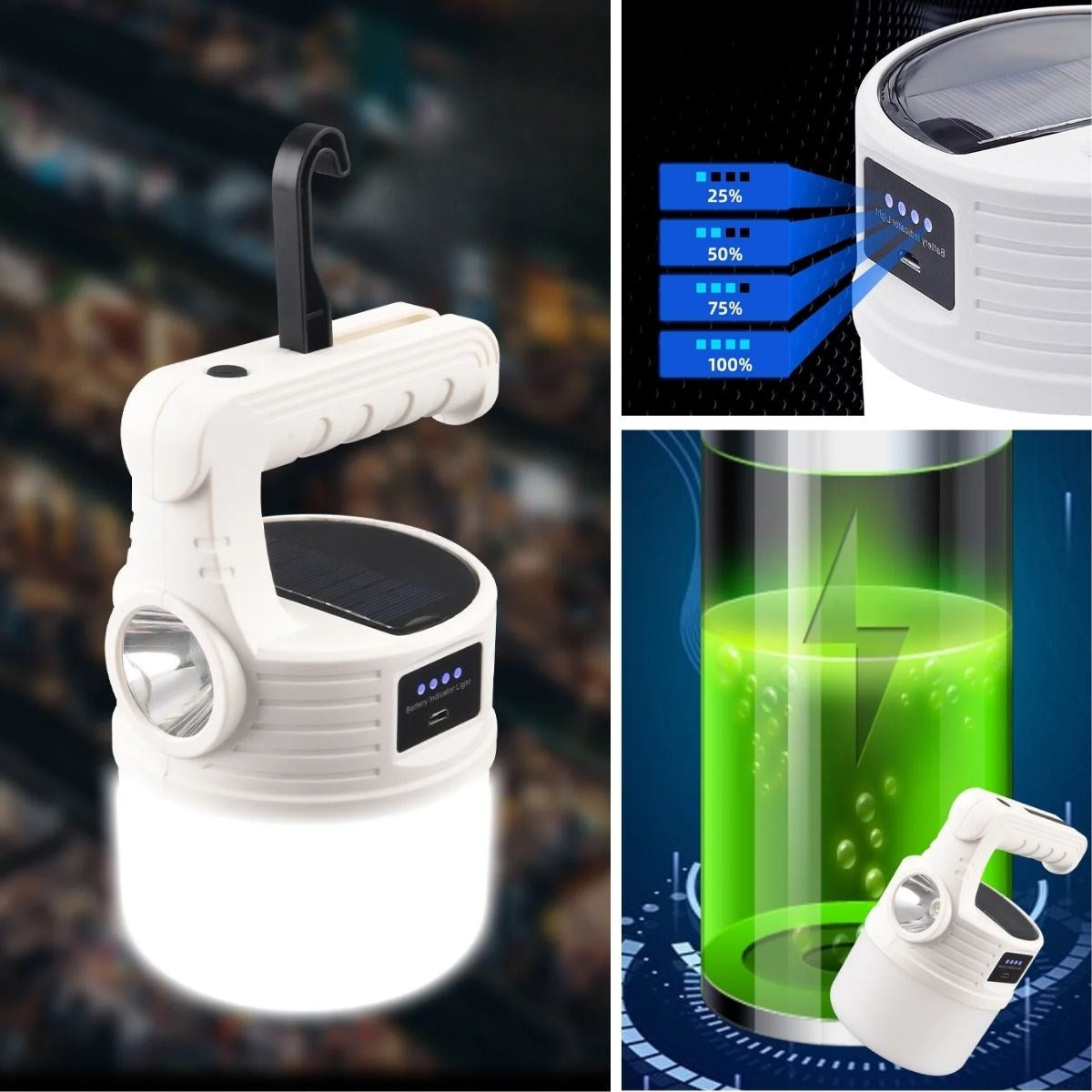 BUFFER® LED Güneş Enerjili Kamp Lambası-2000 Lümen Süper Parlak, 5 Aydınlatma Modlu,USB ile Şarj Edilebilir Dış Mekan,Asılabilir Torch El Feneri