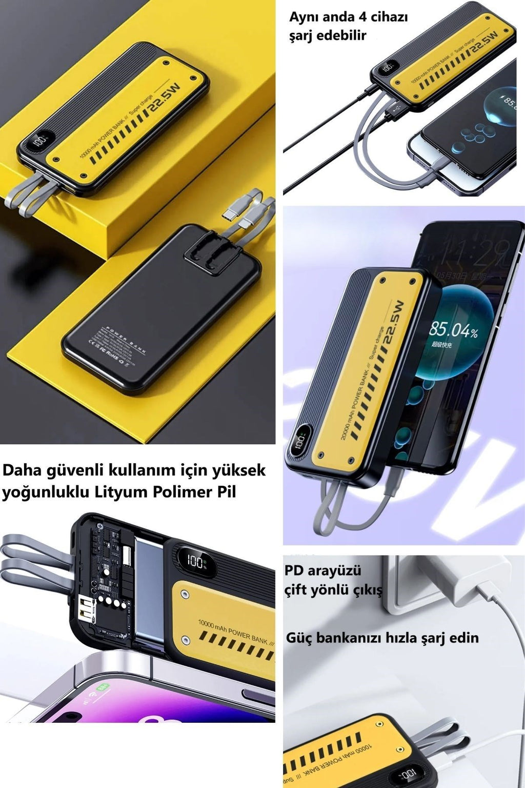 BUFFER® 10000 mAh Hızlı Şarj Özellikli Aynı Anda 4 Cihazı Şarj Edebilen Powerbank