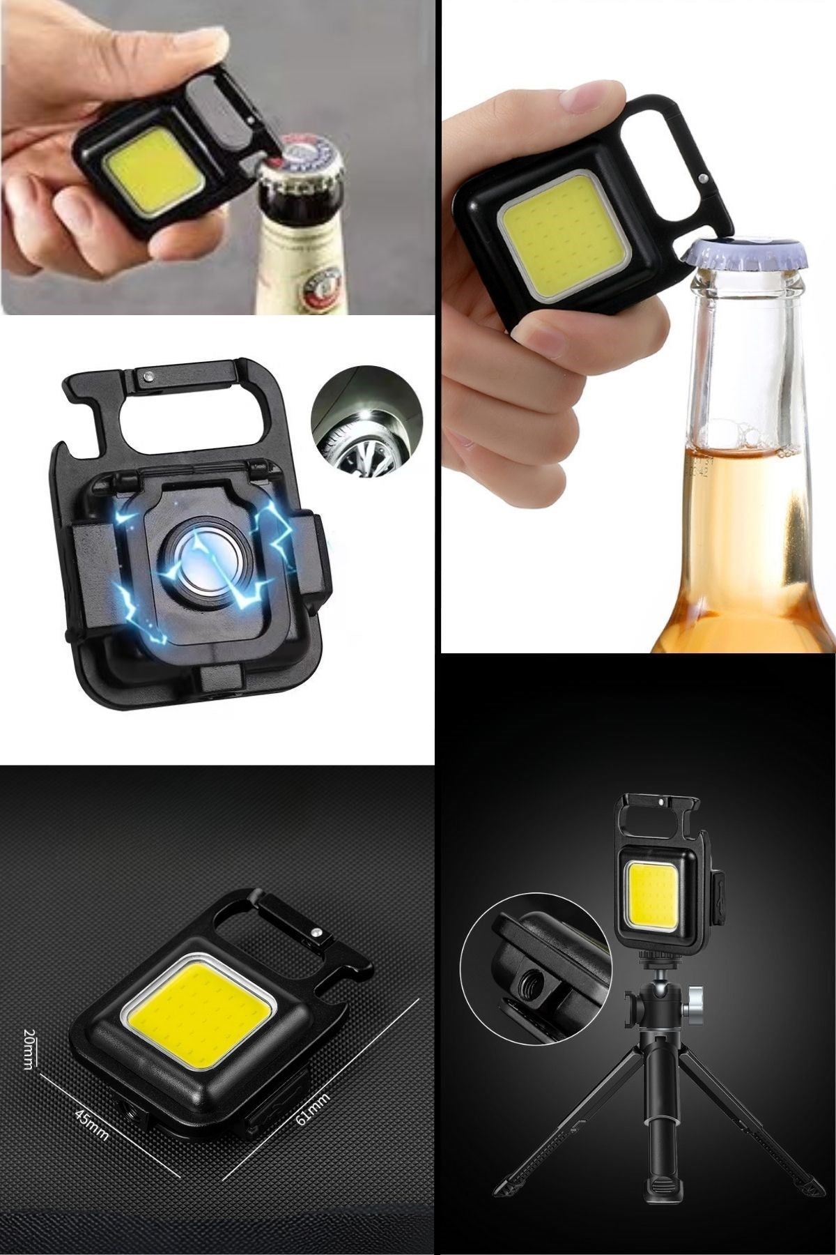 BUFFER® Anahtarlıklı, Açacaklı,Güçlü Mıknatıslı 3 Farklı Led Modlu Mini Boy Asılabilen Led Kamp Aydınlatması,El Feneri