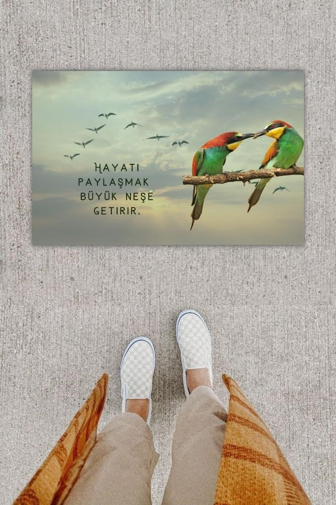 Dijital Baskı Dekoratif Tropikal Kuş Gri Kapı Önü Paspası K-1222 - UcuzaGeliyor