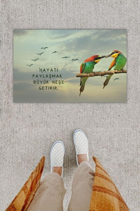 Dijital Baskı Dekoratif Tropikal Kuş Gri Kapı Önü Paspası K-1222 - UcuzaGeliyor