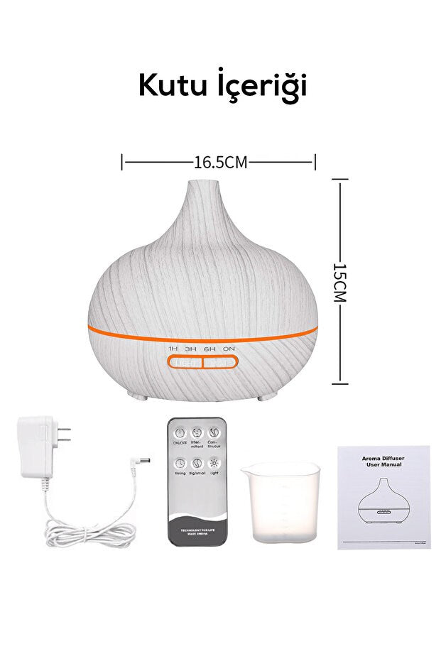 Aroma Difüzör Gece Işığı BEYAZ PARKE DESEN 7 Led Nemlendirici Kumandalı 550 ml Buhar Makinesi