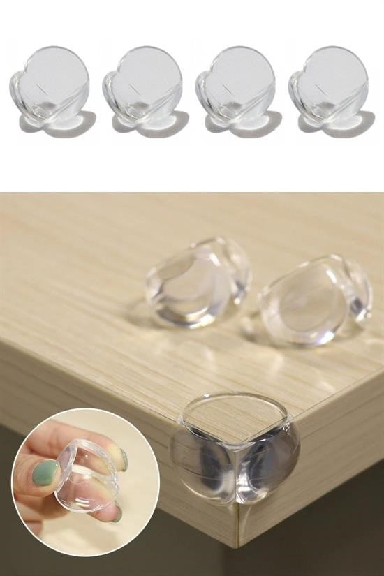 GENEL® Bebek Çocuk Yumuşak ve Esnek Dairesel Şeffaf Yapışkanlı Güvenlik Köşe Koruyucu (4 Adet)