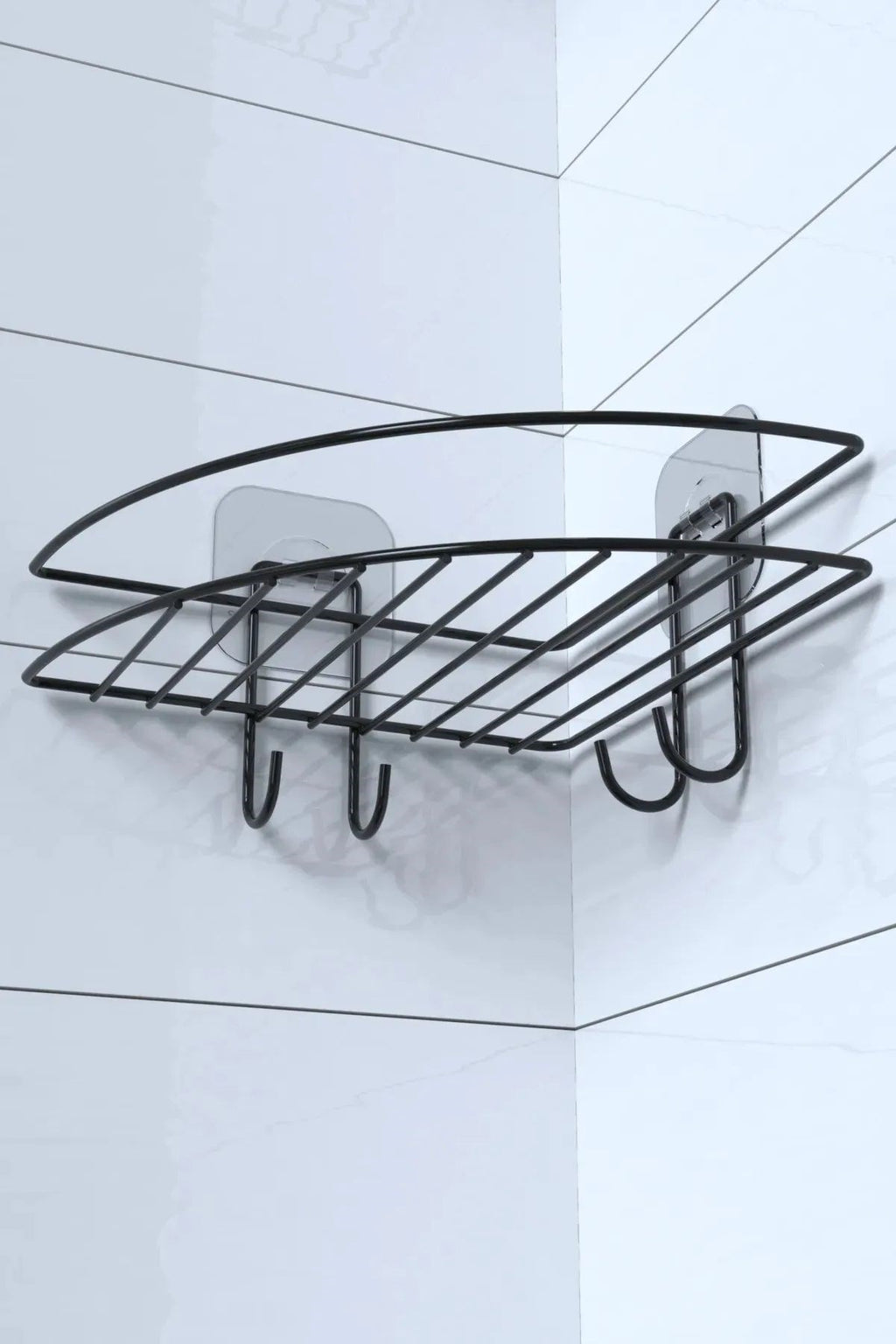 BUFFER® Yapışkanlı Banyo Köşeliği Kancalı Köşe Rafı Duş Şampuanlık Duvar Düzenleyici Organizer Raf