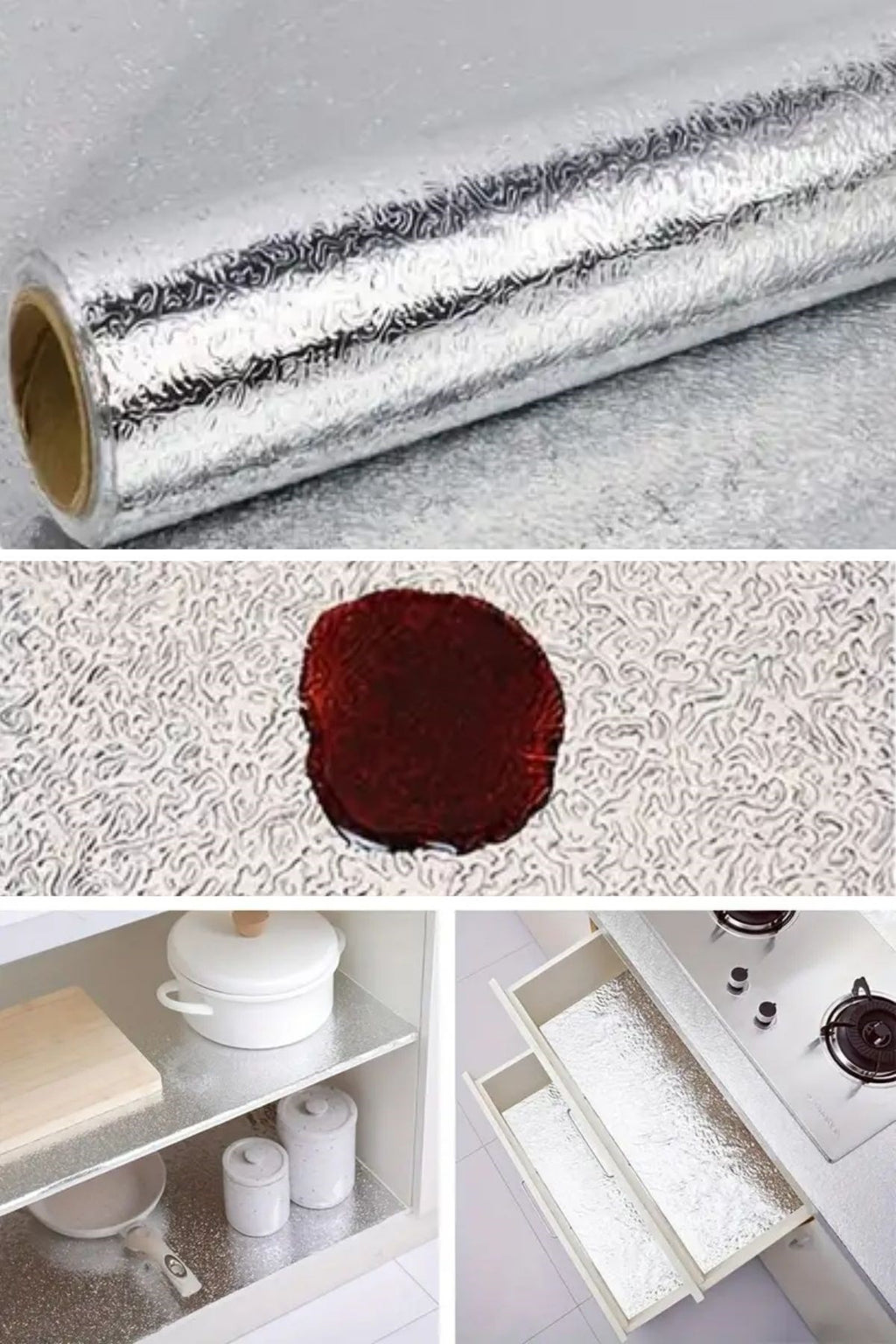 BUFFER® Rulo Gümüş Alüminyum Folyo Duvar Kağıdı, Kendinden Yapışkanlı Raf İçi, Su Geçirmez Folyo  2 mt x 60 cm