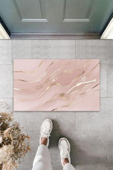 Dekoratif Dijital Modern Dalgalı Açık Pembe Kapı Paspası Dış Mekan Paspas K-3113 - UcuzaGeliyor