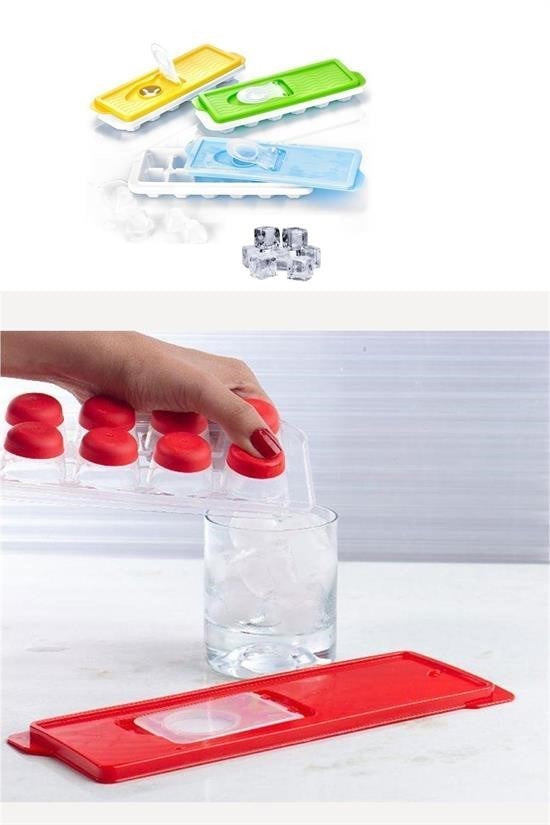 GENEL® 12li Kapaklı Yapışmaz Silikon Tabanlı Plastik Küp Buz Kalıbı
