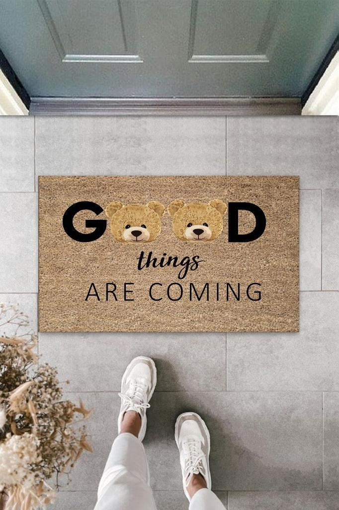 Bej Kapı Önü Paspası Good Things Ayıcık Desen  K-3333 - UcuzaGeliyor