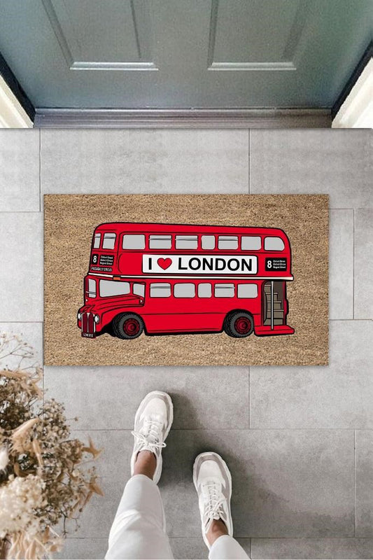 Dekoratif Dijital I Love London Otobüsü Kırmızı Kapı Paspası Dış Mekan Paspas K-3172 - UcuzaGeliyor